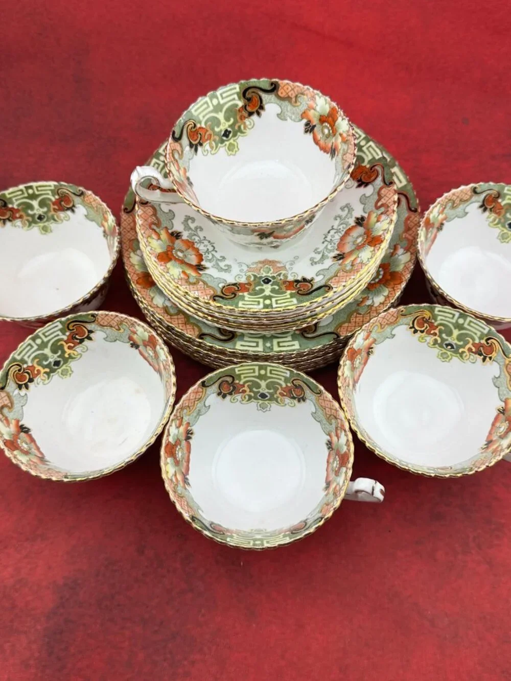 ANTIQUE SAMUEL RADFORD PORCELAIN TEA TRIO FROM FANTON ENGLAND #390220 SET FOR 6